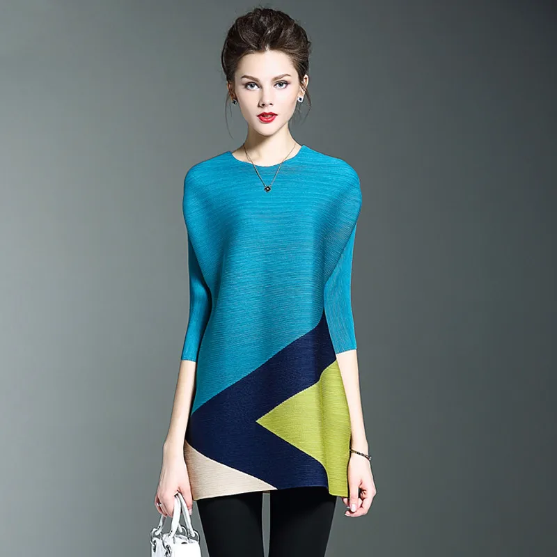 Nuovo abito a pieghe donna primavera estate manica corta pullover di grandi dimensioni top femminile elegante abito abbinato ai colori abiti W1846