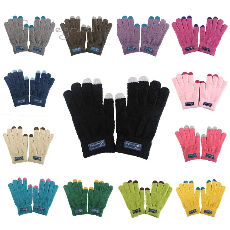 Gants en poils unisexe pour hommes et femmes, en tricot, doux et intelligent, pour écran tactile, pour Smartphone et tablette, hiver