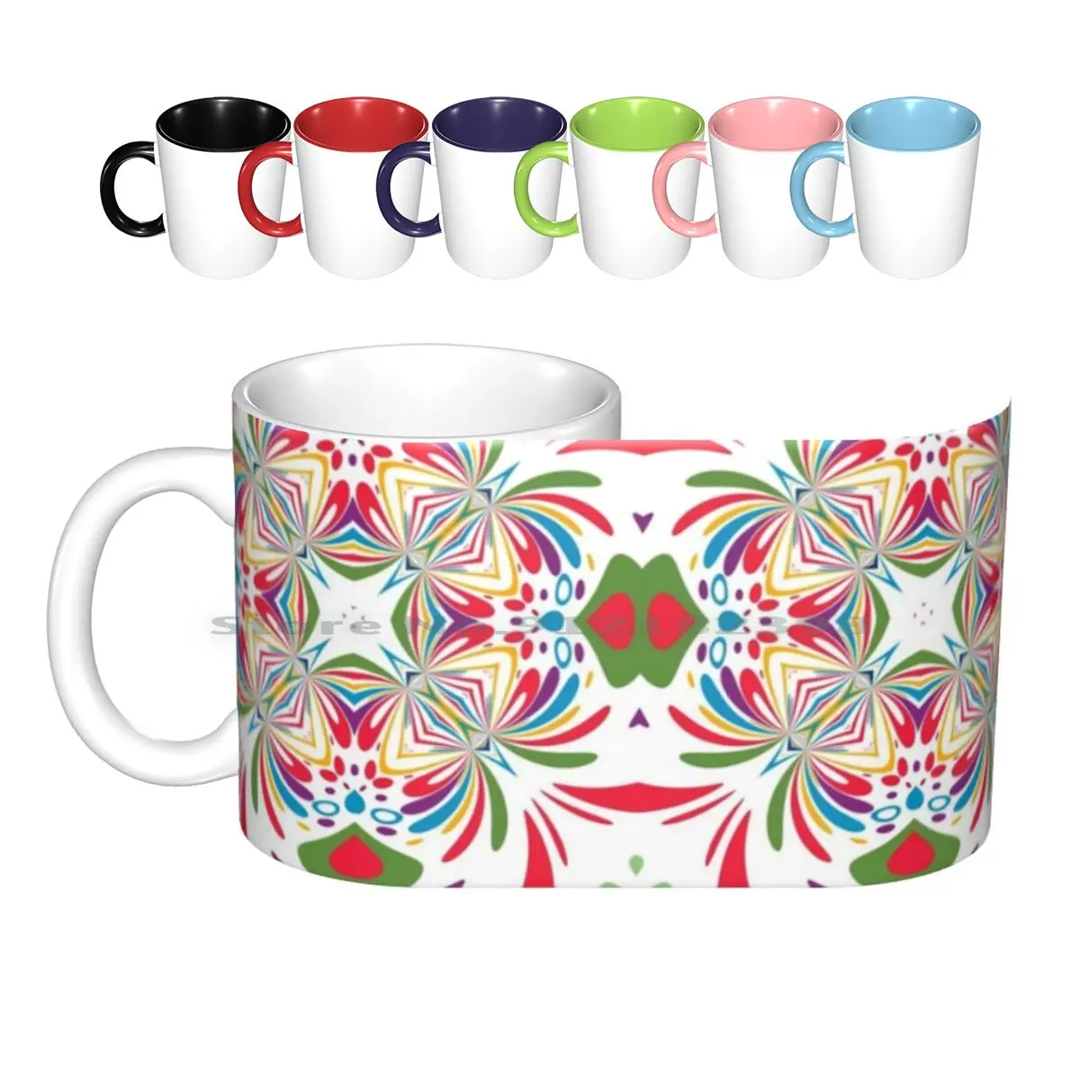 Color Colorful Circle Pastel Seamless Repeat Pattern Ceramic Mugs Coffee Cups Milk Tea Mug Big Yellow Black And Yellow Black