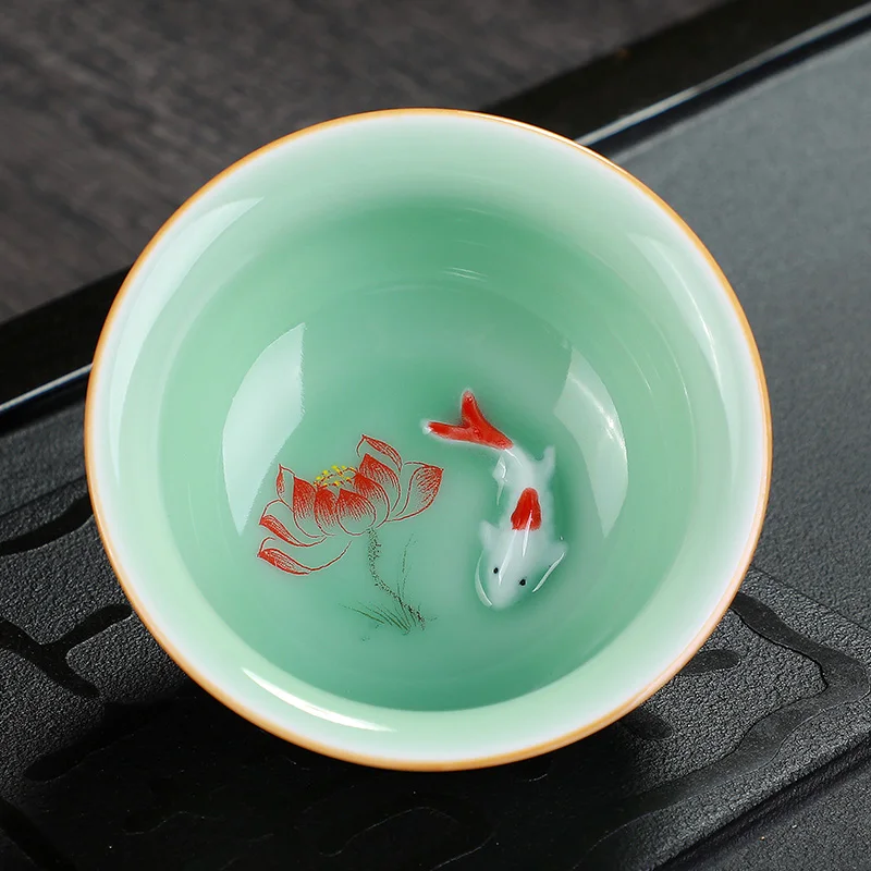 100ml Creative Maple Leaves Celadon Tea Cups Healthy Under Glazed Jade Green Ceramic Tea Bowlshigh Temperature Firing Cup Set