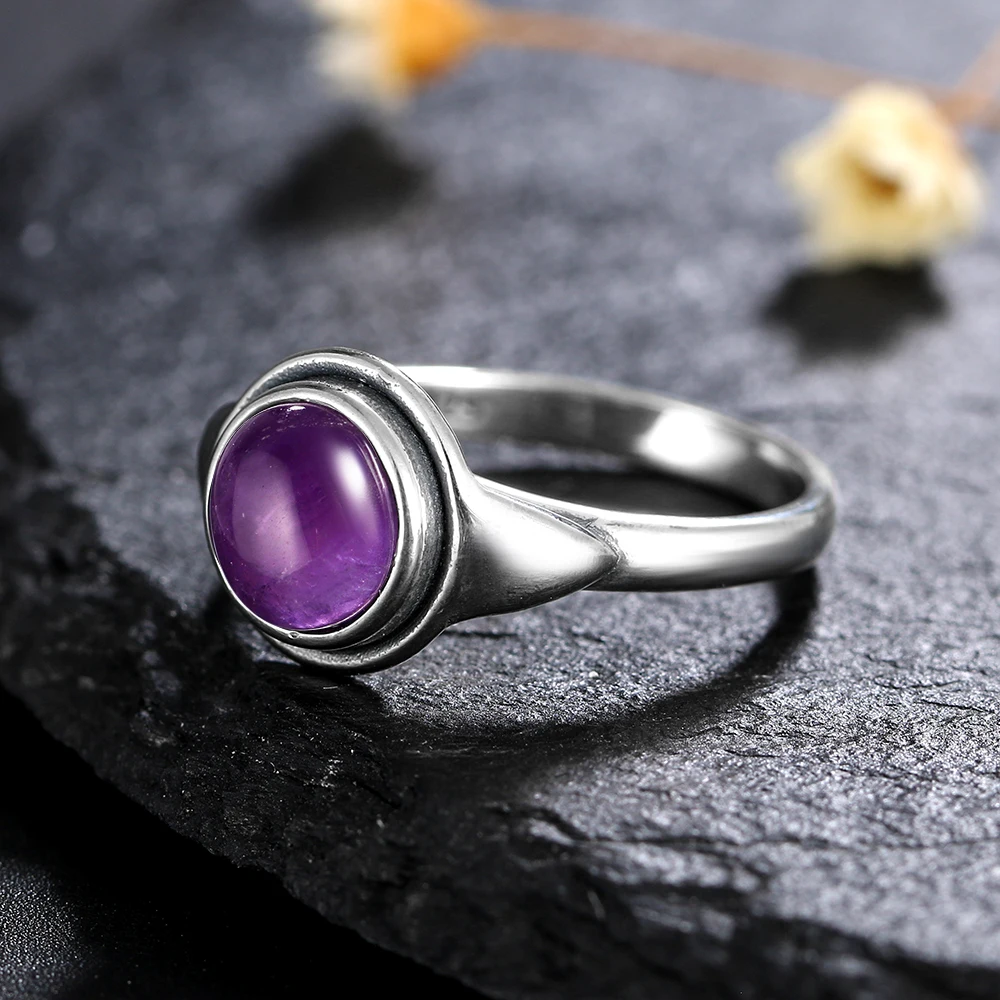 Simple Ring Jewelry Natural Labradorite S925 Silver Round Tiger Eye Moonstone Ring for Women Wedding Party Luxury Gift