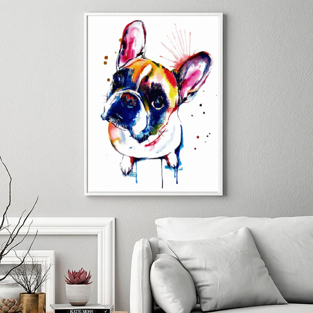 Colorful Animal Dog Canvas Painting French Bulldog Labrador St Bernard Poster Abstract Wall Art Canvas Prints Pictures Decor Art