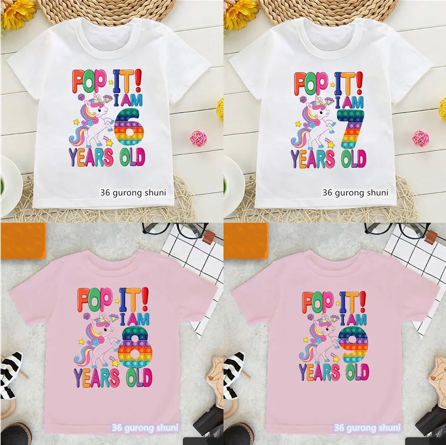 

New I Am 6 7-12 Years Old Unicorn Happy Birthday Gift T Shirt Cute Pop It Print T-Shirt Tees Top Young Children Little Girl Boy