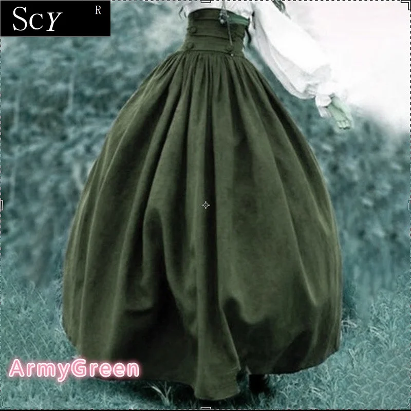 Woman\'s  Medieval Elegant Skirt Solid Hight Waist Middle Ages Renaissance Costumes Vintage Swing Pleated Skirts