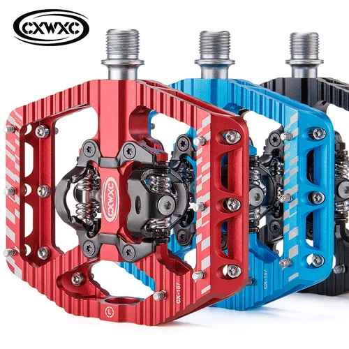 Imagen 1 del producto CXWXC-Pedal de bicicleta 2 en 1 SPD, autobloqueo/Pedal plano para bicicleta de montaña/carretera, de aluminio, antideslizante, 3 rodamientos sellados