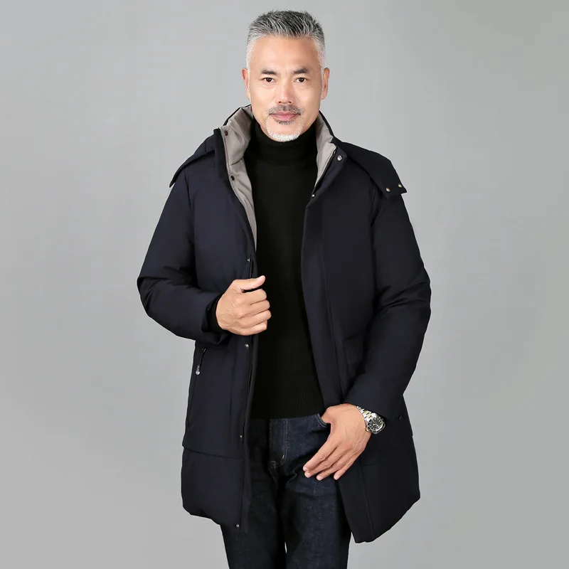 Winter White Duck down Middle-aged Daddy Clothes Men's Mid-length Thick down Jacket Men'S Wear Jacket