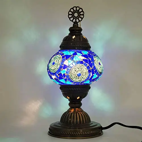 

English Colorful Handcrafted Mosaic Lamps LaModaHome - Desk by and Table Lamps for Office, guest and Living Room - Nickel- Plate