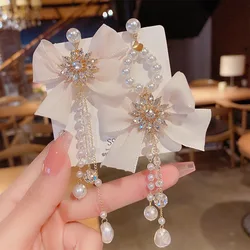 Korean Luxury Flower Rhinestone Butterfly Crystal Long Dangle Earrings For Women Girls Fashion Party Jewelry