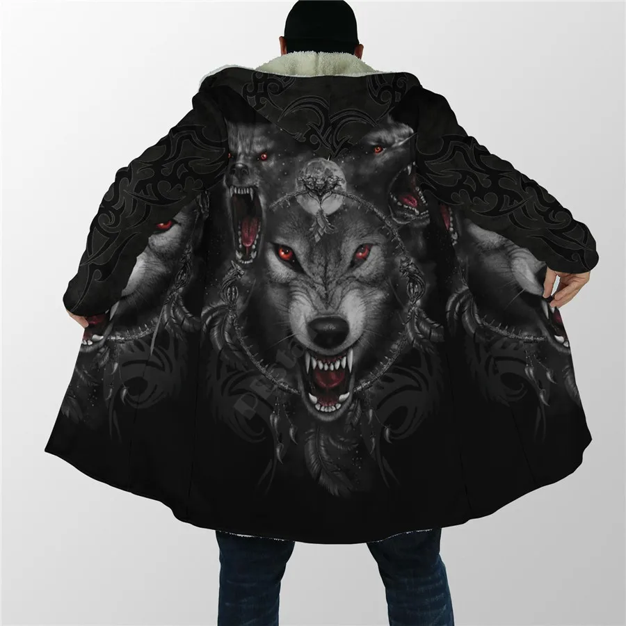 

Winter Men For Women Hooded Cloak Black Wolf Nightmare 3D All Over Prined Fleece wind breaker Warm Hood cloak