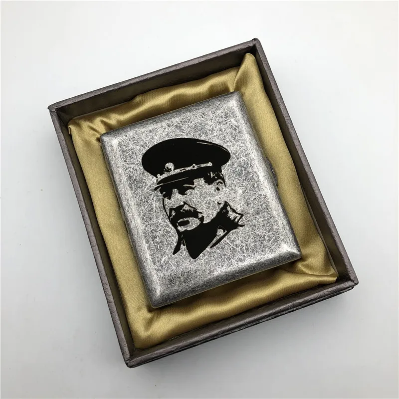 Joseph Stalin Brass Cigarette Case Old Silver Color Vintage Cigarette Boxes Smoking Holders Mens Gift With Gift Boxes Stalin