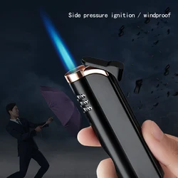 Mini Refill Windproof Blue JET Flame Metal Cigarette Cigar, Visible Tank, Gas Butane Torch Lighter