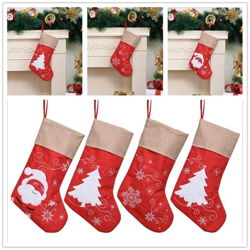 Wholesale Red Christmas Stockings Gifts Hanging Christmas Tree Decoration Xmas Sock Children Ornament Gift Bag for Party