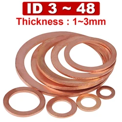 Copper Gasket Sealing Flat Gasket Thickness 1mm~3mm Gasket Inner Diameter of Marine Vehicle Locomotive M3 M5 M6~M48 Pure Copper