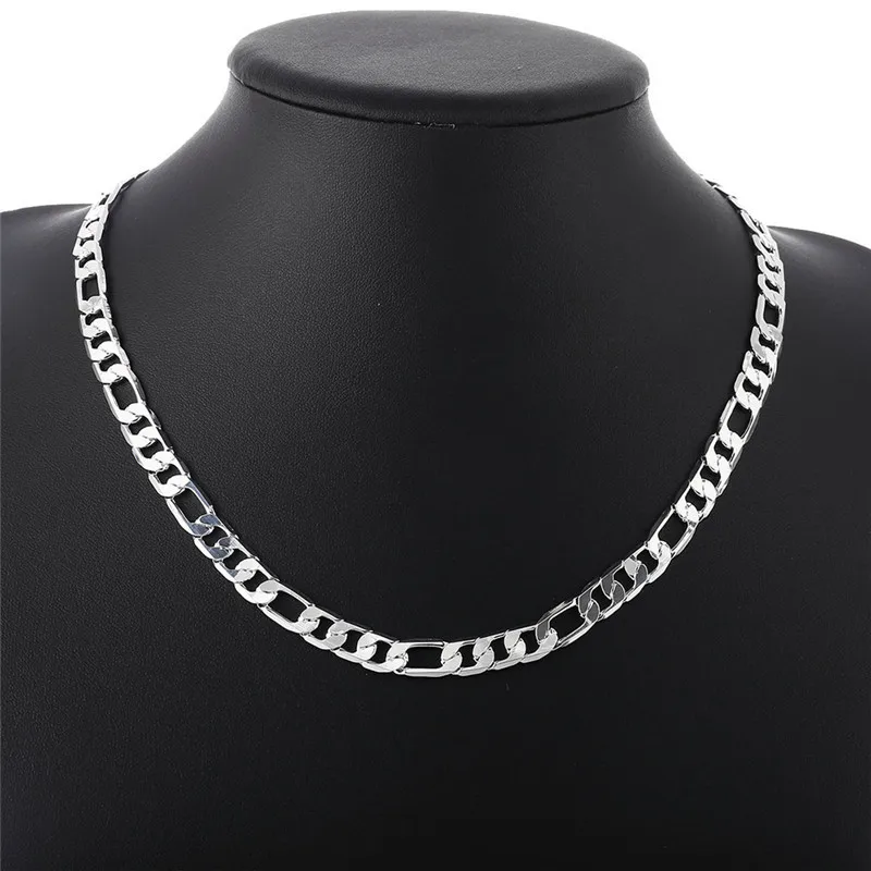 8mm 20inch Link Chain Necklaces Silver Jewelry Men Necklace, 925 Sterling Silver Necklace Men Jewelry Accessories