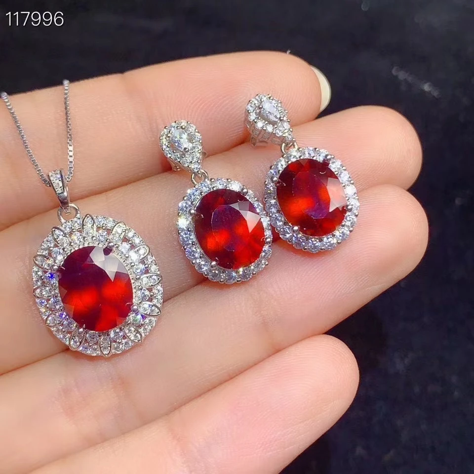 KJJEAXCMY fine jewelry natural garnet 925 sterling silver luxury girl new pendant necklace earrings set support test