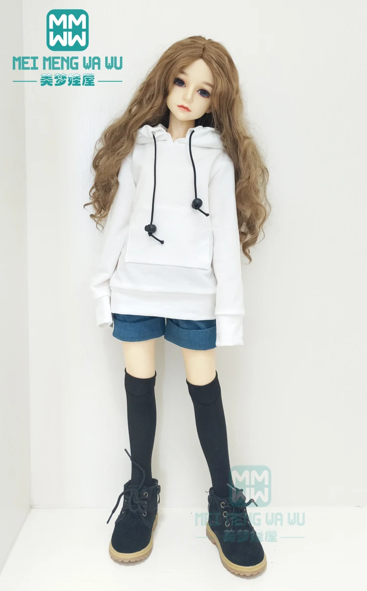 BJD doll clothes fits 60cm 1/3 BJD SD doll fashion Denim cuffed shorts Letter band Sports hoodie