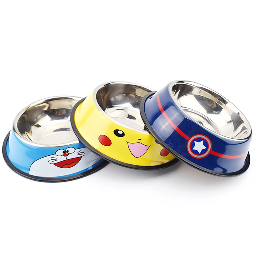 Pet Dog Cat Food Bowl Cartoon Stainless Steel Pet Pot Bowl Pet Feeder Tableware Gamelle Chien Water Bottle Food Bowl For Pets