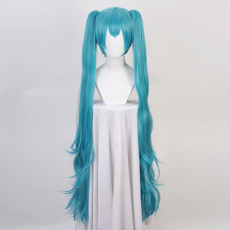 Parrucche per costumi cosplay con capelli sintetici ricci lunghi misti verdi da 120 cm con coda di cavallo rimovibile con chip + cappuccio per parrucca