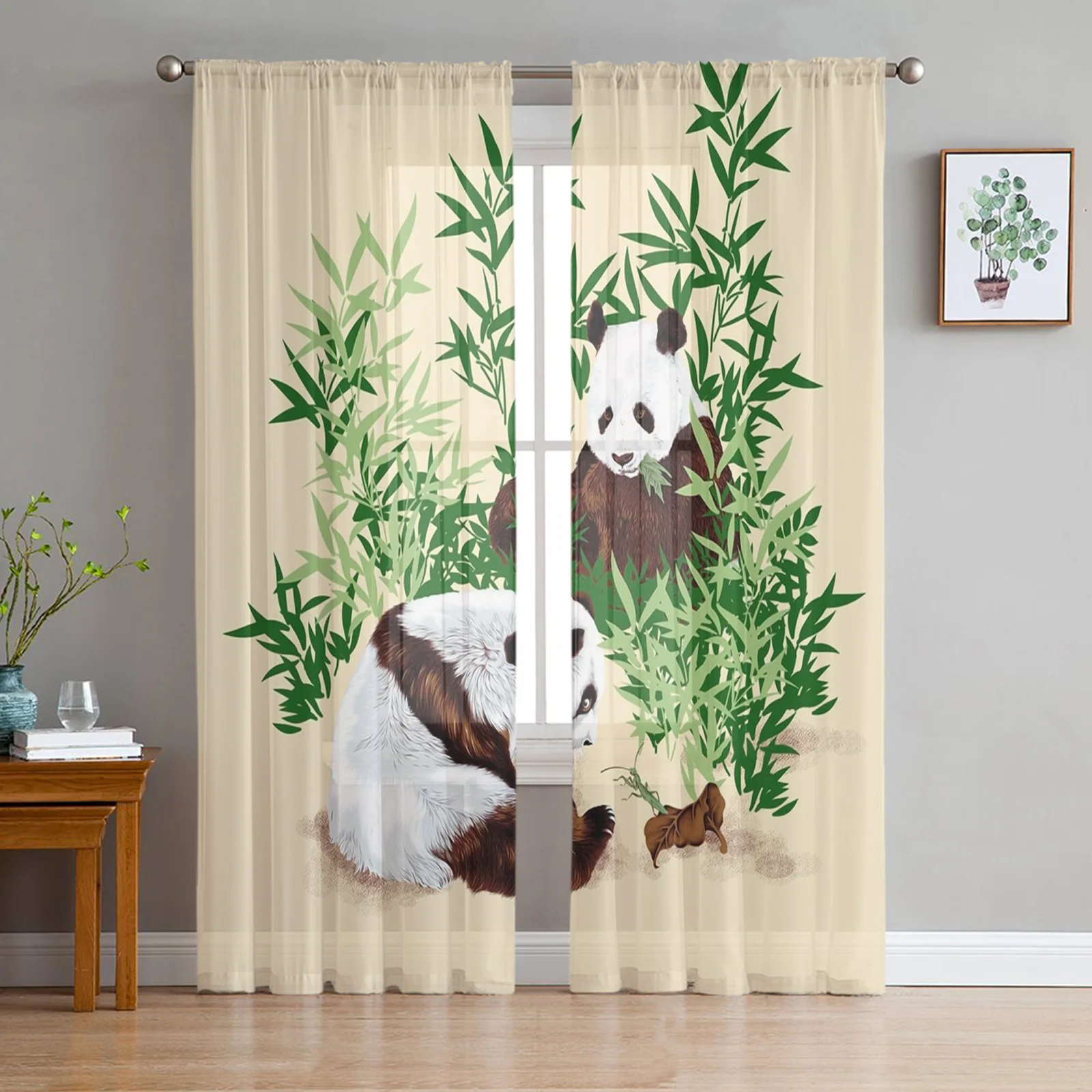 

Chinese Panda Bamboo Animal Curtain Window Tulle For Living Room Bedroom The Kitchen Window Treatment Decorations Curtains