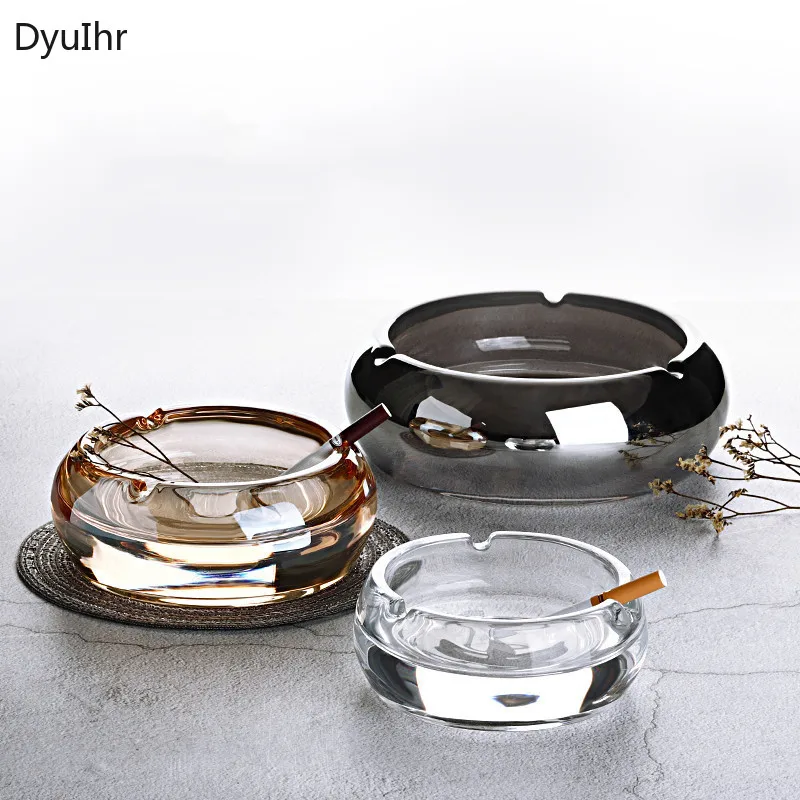 DyuIhr simple crystal glass ashtray living room office anti-fly ash ashtray home decoration card slot design outdoor Ash box