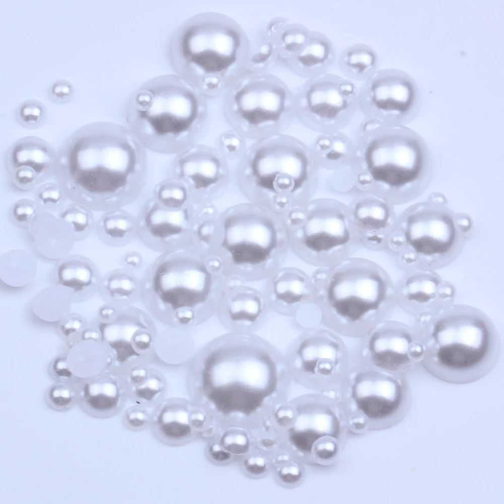 Half Round Pearls 500pcs/Pack Flatback Imitation Loose White Glue On Resin Beads DIY Jewelry Making Nails Art Crafts Decorations