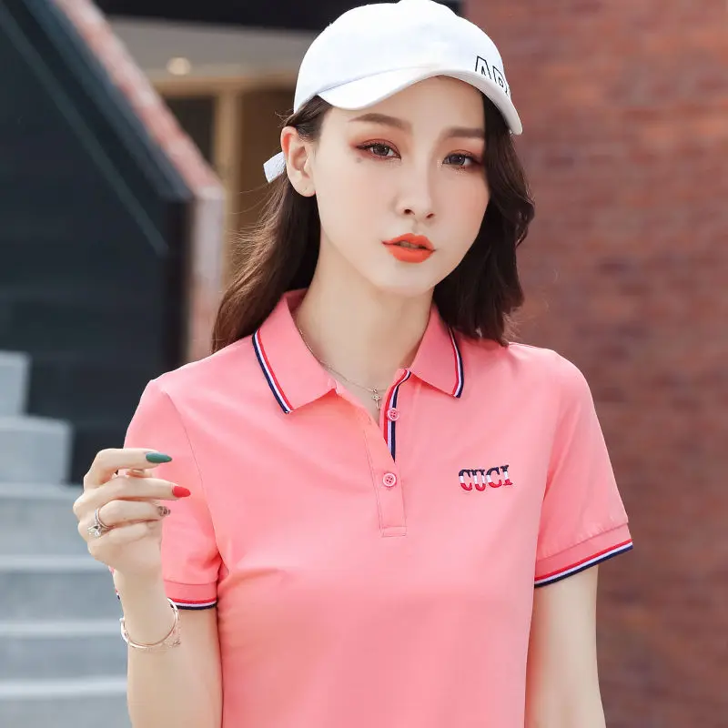 2023 Summer Clothing Short Sleeve T-shirt Women's Korean-Style Loose Leisure Sports Lapel Polo Shirt Ladies T-shirt