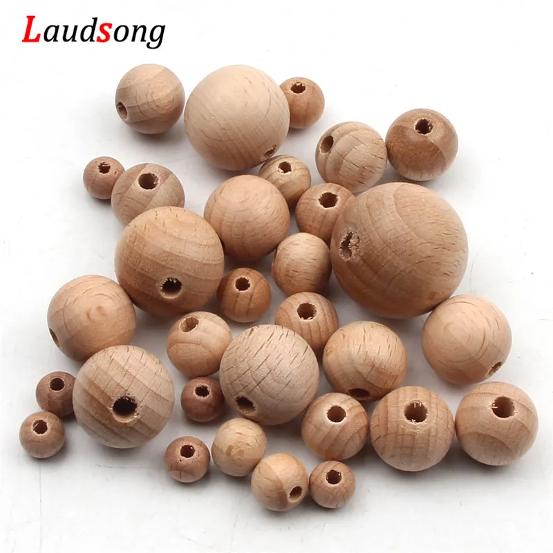 Natural Beech Round Ball Lead-free Loose Beads 8-30mm Eco-friendly Wooden Beads For Jewelry Making Diy Teething Pacifier Chains