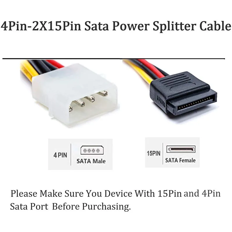 5 قطعة 4 دبوس موليكس إلى 2 × 15 دبوس SATA Power Y-محول كابلات لـ IDE 8 بوصة