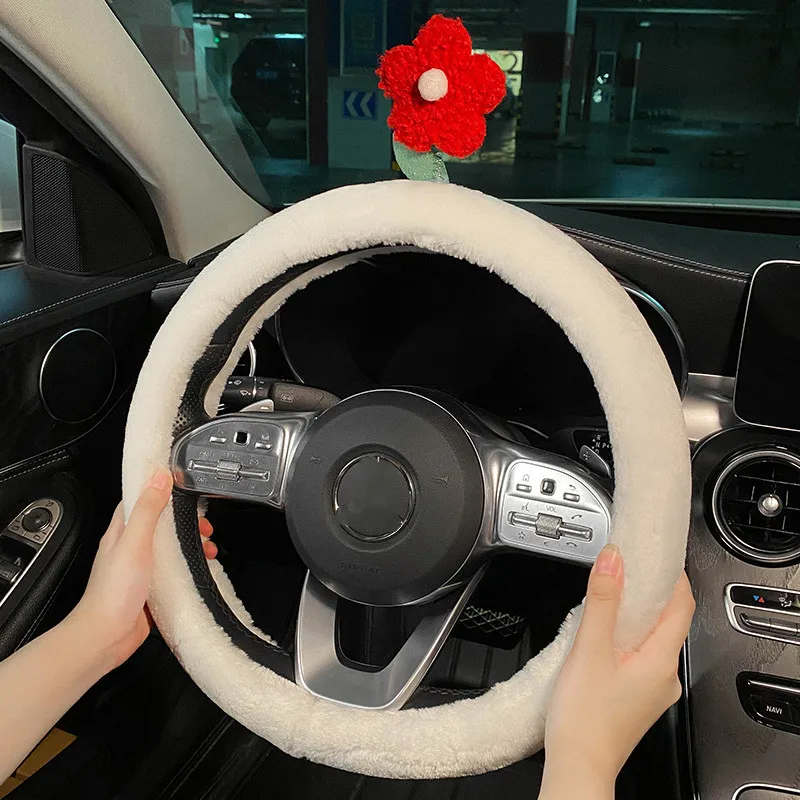 

Cartoon Cute Flower Plush Round Anti-slip Non-slip Winter Warm Car Steering Wheel Cover Handle Bar Cover