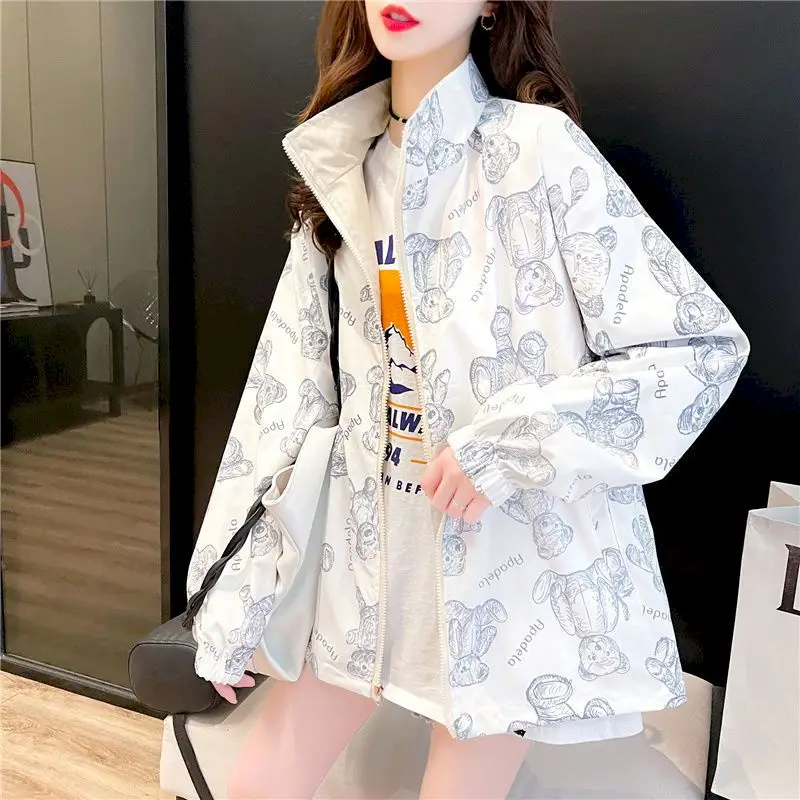 Womens Sun Protection Clothing 2024 Spring Summer Loose Casual Tooling Jackets Fried Street Wear Jacket On Both Sides Clothes