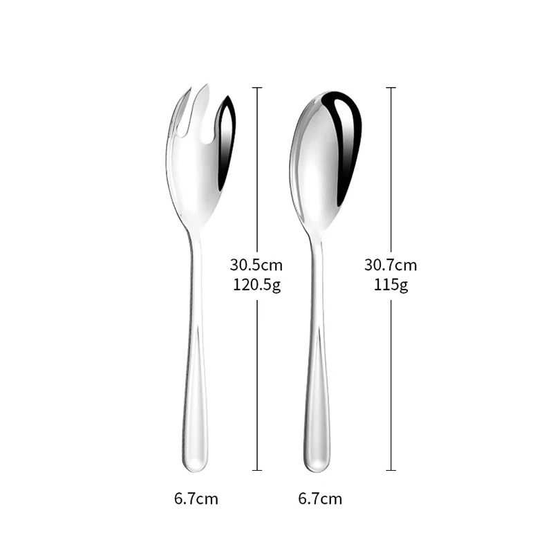 Silver Stainless Steel Salad Spoon Salad Fork Set Server Utensils Public Tableware Using Buffet Restaurant Tools Accessories images - 6