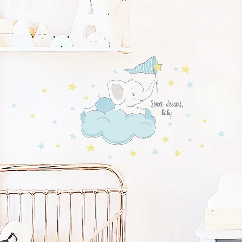 Cartoon-Elefant auf den Wolken Wandaufkleber Kinderzimmerdekoration Tapete Baby-Schlafzimmer-Dekor Selbstklebende niedliche Tier-Aufkleber – Detail 6