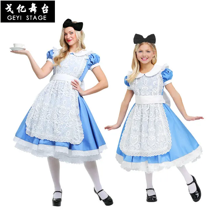 Alice au Pays des Merveilles Lolita Cosplay Costume pour Femme, Robe d'Halloween pour Bol, Bleu, ixde Carnaval, Costumes de Mardi Gras