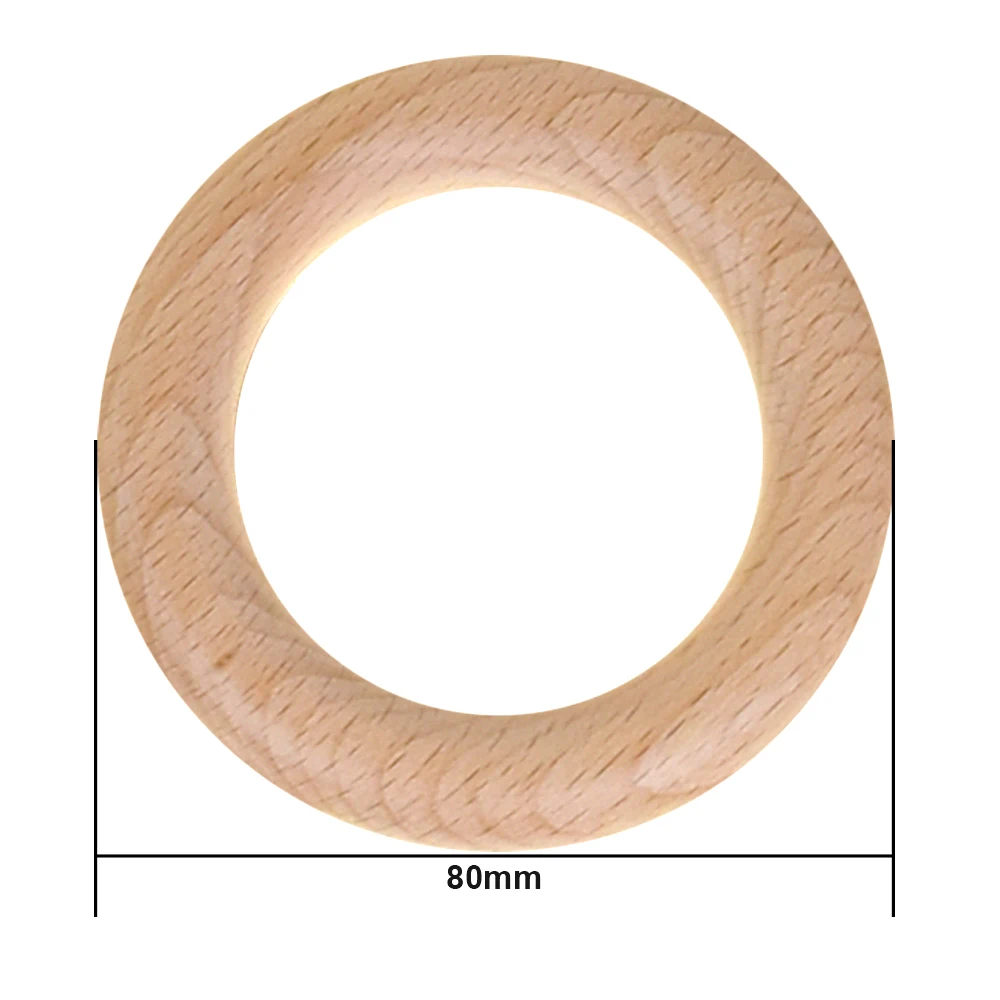 Mabochewing 10pcs 40mm 55mm 70mm 80mm Custom Laser Logo Beech Wood Ring Baby Mobile Bracelet Rattle Toys Making