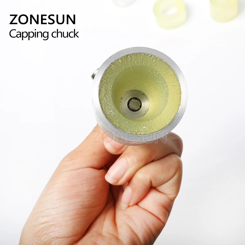 ZONESUN Customized Chuck Bottle Perfume Top Handheld Screw Capping Tool Plastic cap sealer 1 Metal Head 2 Rubber Chucks