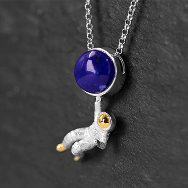 

S.EAST SUN 925 Sterling Silver Sapphire space astronaut Pendant Necklace suitable for men's and women's Party Fashion Jewelry