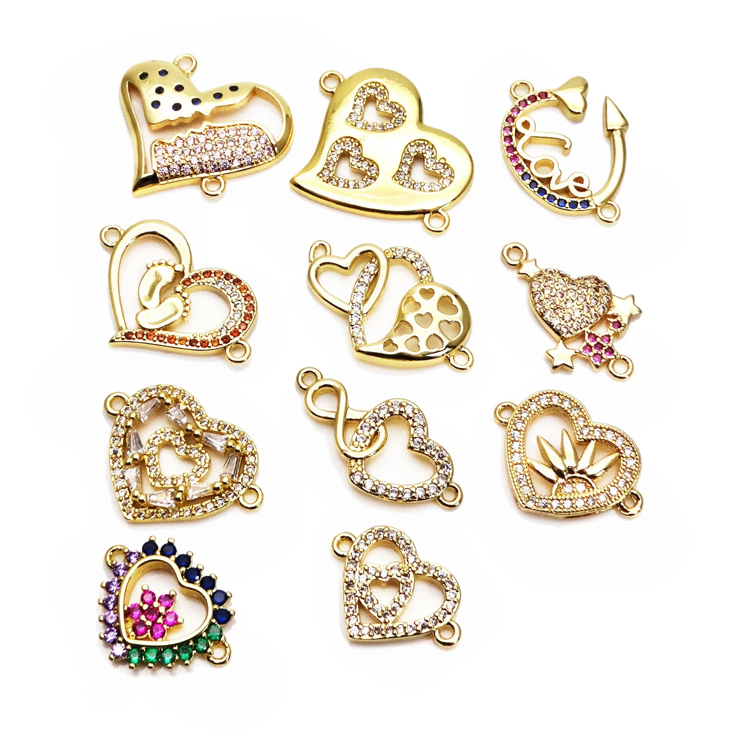 Micro zircon inlaid Love heart type hand card accessory Link bracelet  Hand catenary connection for Jewelry Making accessories