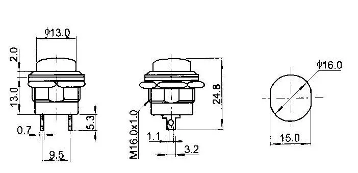 6pcs DIY Momentary Mini Round Push Button Switch OFF-(ON) Installing Hole 16mm Factory Online Wholesale 6A125V/AC 3A 250V