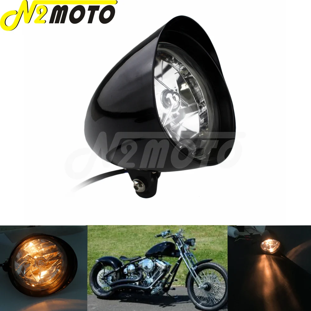 

H4 12V Motorcycle Retro Custom Headlight Billet Bullet Visor Head Lamp For Harley Sportster Softail Bobber Chopper Cafe Racer