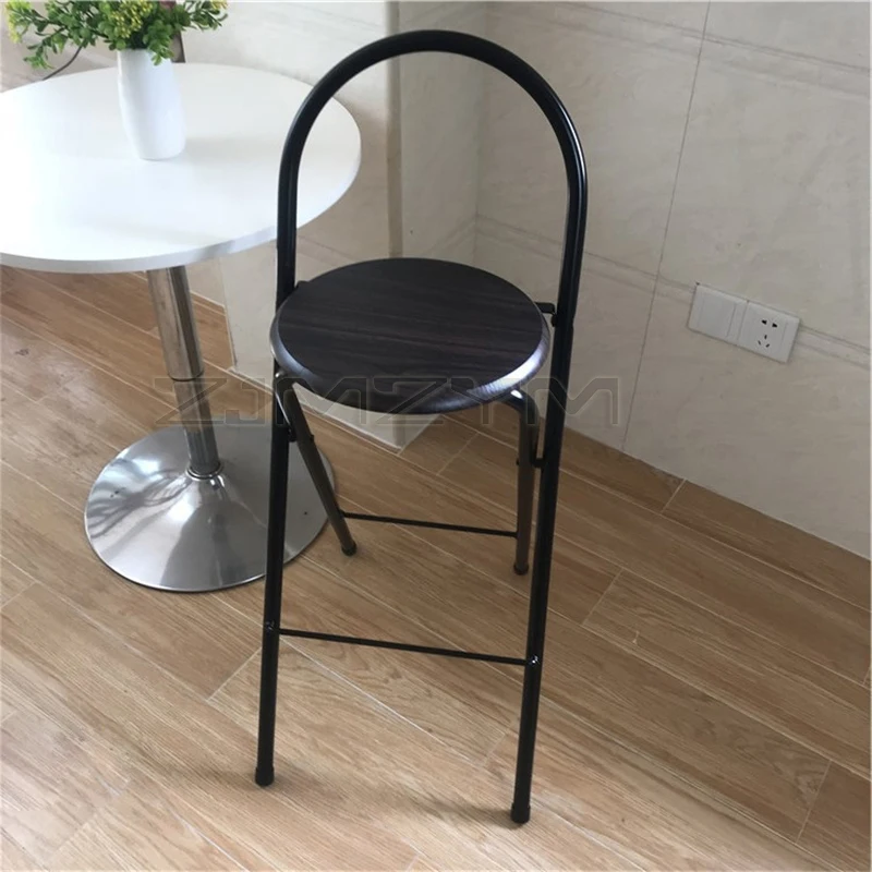 75cm Seat Height Foldable High Footstool Steel Leg Coffee Bar Counter Chair Arc Backrest Bar Stool Modern Commercial Furniture