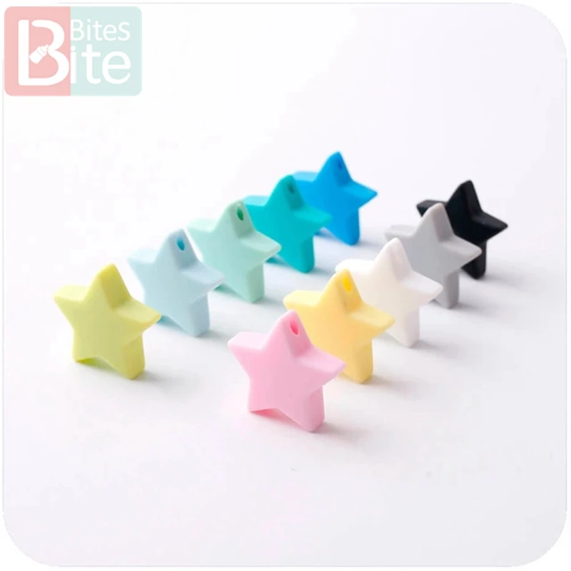 bite bite 10PC 23mm Colorful Silicone Star BPA Free Silicone Teether DIY Crafts Baby Accessories Silicone Beads Baby Teether Toy