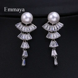 EMMAYA 2019 Luxury Zircon Long Earrings Fan Shape Gradual Change Crystal Cubic Zircon For Women Girls Fashion Jewelry Gift