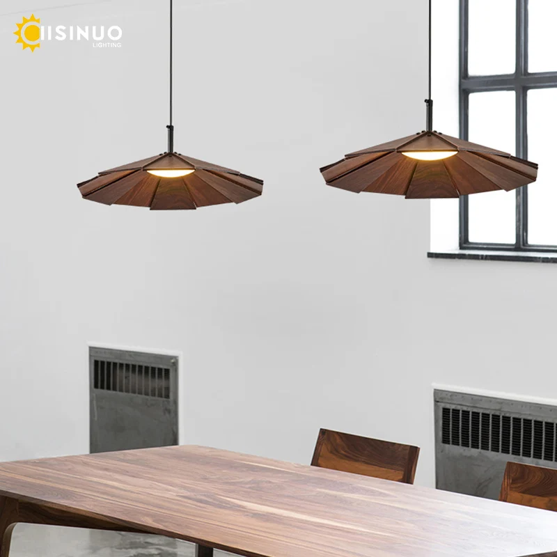 LED Solid Wood Pendant Light Nordic Restaurant Bar Office Hanging lamp home deco Dining Room Black Walnut Pendant lights fixture