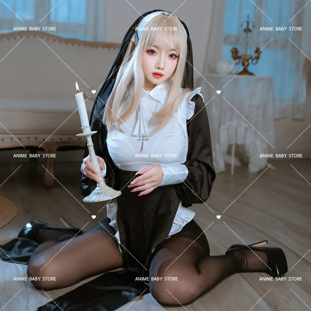 

Sweet Black White Dress Sister Uniform Hot Anime Cosplay Full Set for Sexy Girls Sexy Dark Reign Cenobite Cosplay Costume