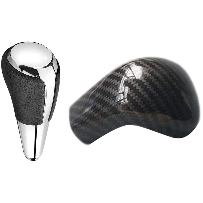 Carbon Fiber Print Gear Shift Knob Cover Trim with Automatic Gear Shift Knob