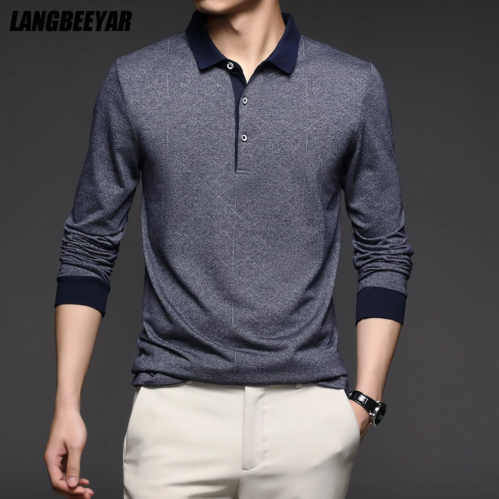 Top Grade New Fashion Brand Men Plain Polo Shirts For Men Solid Color Casual Designer Long Sleeve Tops Men\'s Clothing 2023