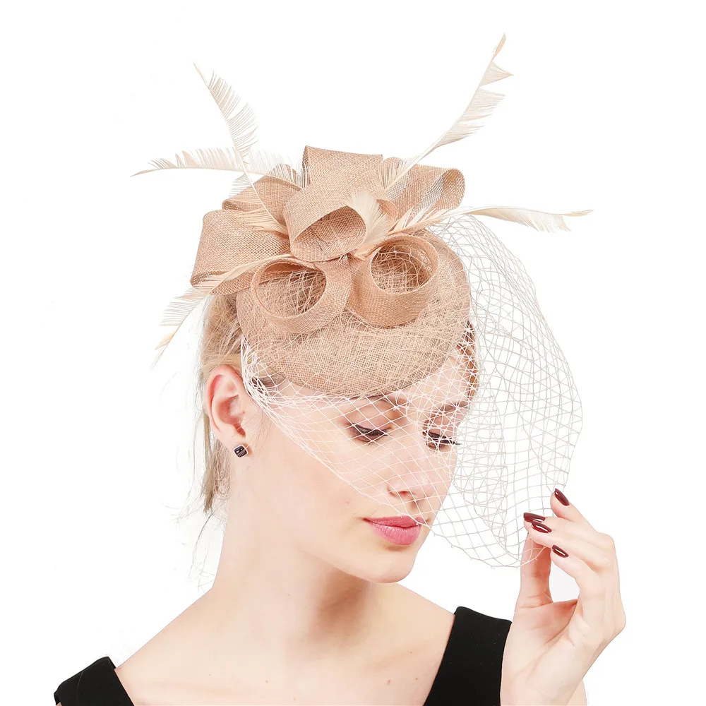 Frauen Fascinator Hut Nachahmung Sinamay Feder Tee Party Pillbox Blume Derby Milli nery Kirche Cocktail Kopf bedeckung neues Design – Detail 14
