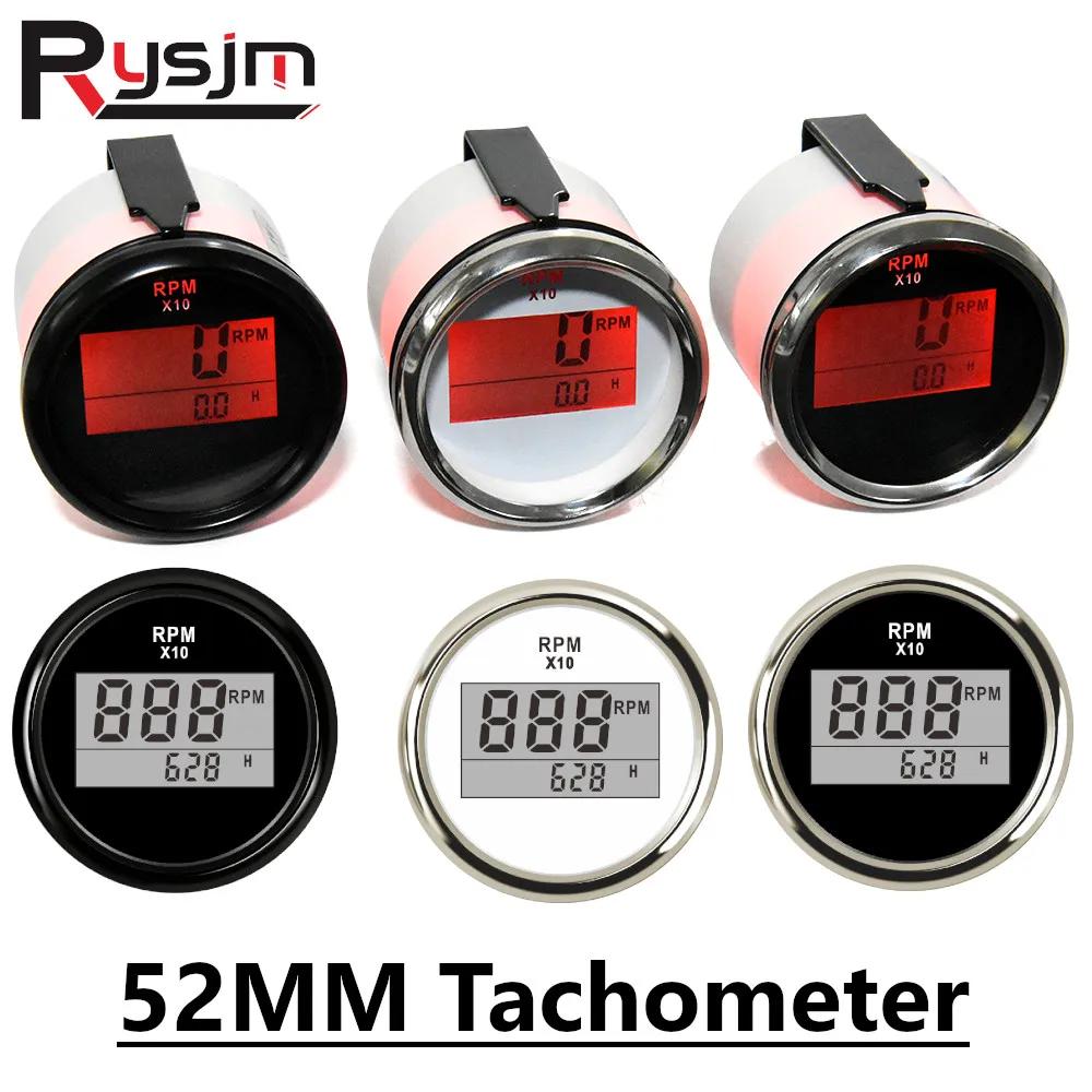 52mm Marine Tachometer Car Truck Boat Engine Tacho Gauge With Hourmeter Digital tacometro 0-9990 RPM Meter Toerenteller 9-32V