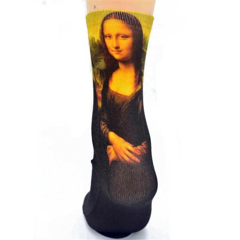 Calcetines Retro de Mona Lisa para hombre y mujer, medias Unisex de algodón con estampado de pintura al óleo, imagen artística, primavera y otoño