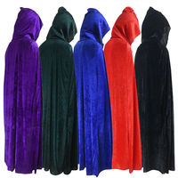 Women Men Unisex Solid Color Velvet Hooded Cape Cloak Halloween Fancy Party Cosplay Costume Black/Purple/Red/Green/Navy Blue